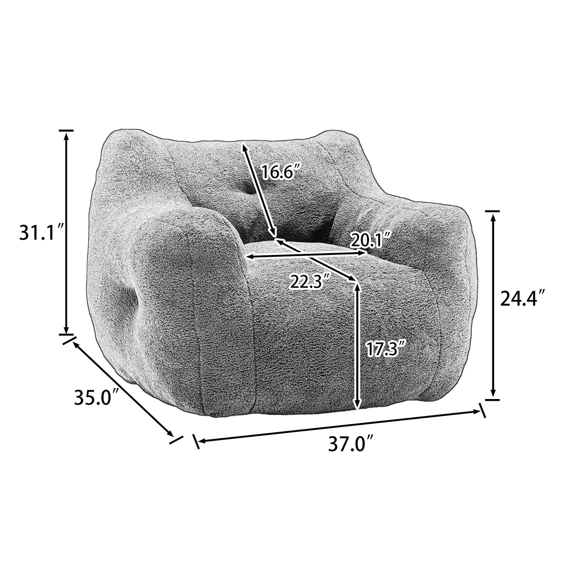 S-HOME Plush Bean Bag Chair with Comfy Armrests Perfect for Adults Featuring High-Density Foam for Reading or Lounging，Dark Gray