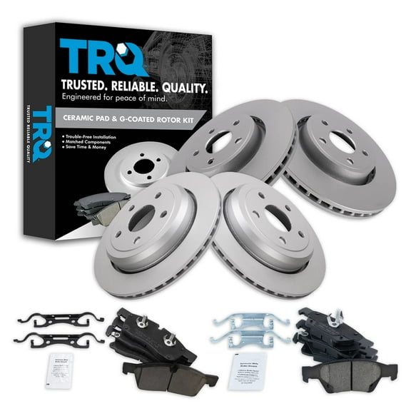 TRQ Front and Rear Brake Pad & Rotor Kit Brake Pads Brake Rotor Ceramic Vented Premium G-Coated Fits Select 2011-2016 Dodge Durango Jeep Grand Cherokee