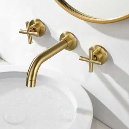 2 Handle Wall Mount Brass Waterfall Bathroom Faucet Bath Sink Faucet Mixer Tap