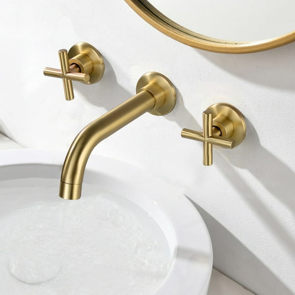 2 Handle Wall Mount Brass Waterfall Bathroom Faucet Bath Sink Faucet Mixer Tap