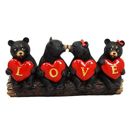 Ebros Black Bear Valentine Couples Holding Heart Love Signs Figurine 8.25"L