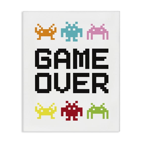 Stupell Industries Contemporary Game Over Phrase Retro Pixel Monster Sprites Canvas Art, 16 x 20, by Jennifer McCully
