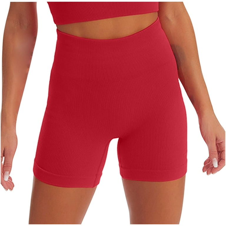 Athletic Shorts for Women, High Waisted Leggings for Women Tummy Control  Active Pants Workout Sport Side Strap Yoga Pants Red
