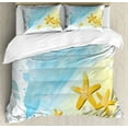 thumbnail image 1 of Starfish Duvet Cover Set King Size, Artistic Beach Sand and Small Rocks Aquatic Life Animals Exotic Vacation Theme, Decorative 3 Piece Bedding Set with 2 Pillow Shams, Multicolor, by Ambesonne, 1 of 3