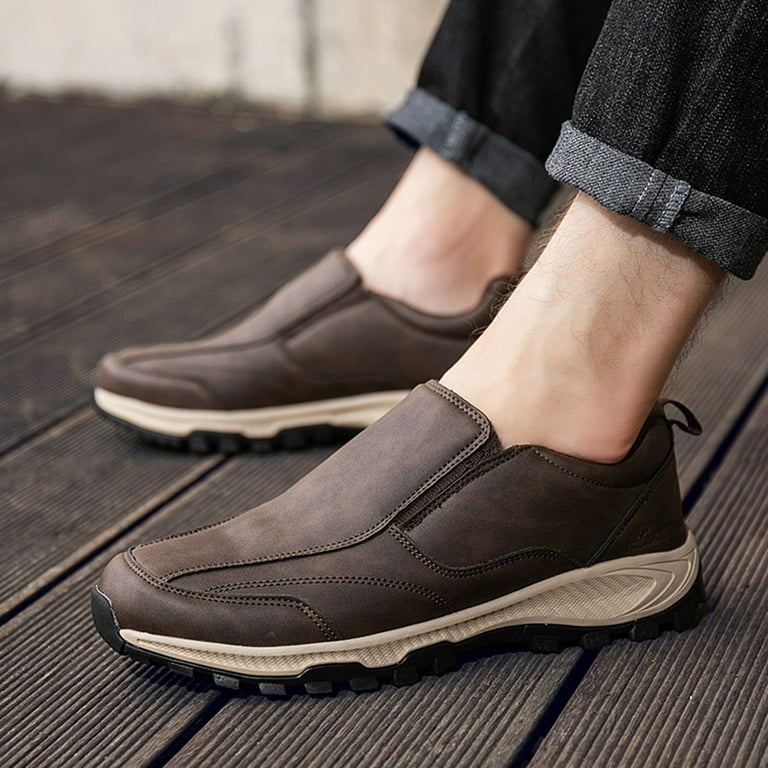 Overstock Running Shoes for Men Men s Fashion Leather Slip On Sneakers Men Mens Tennis Shoes Khaki 45 Walmart