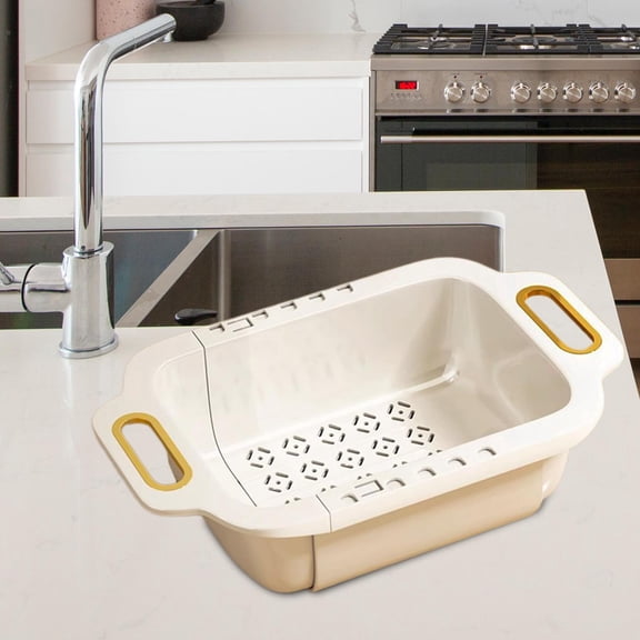 Extendable Colander Over the Sink Strainer Basket, Extendable Sink Colander, Wash Fruits and Vegetable, Drain Pasta and Dishes White
