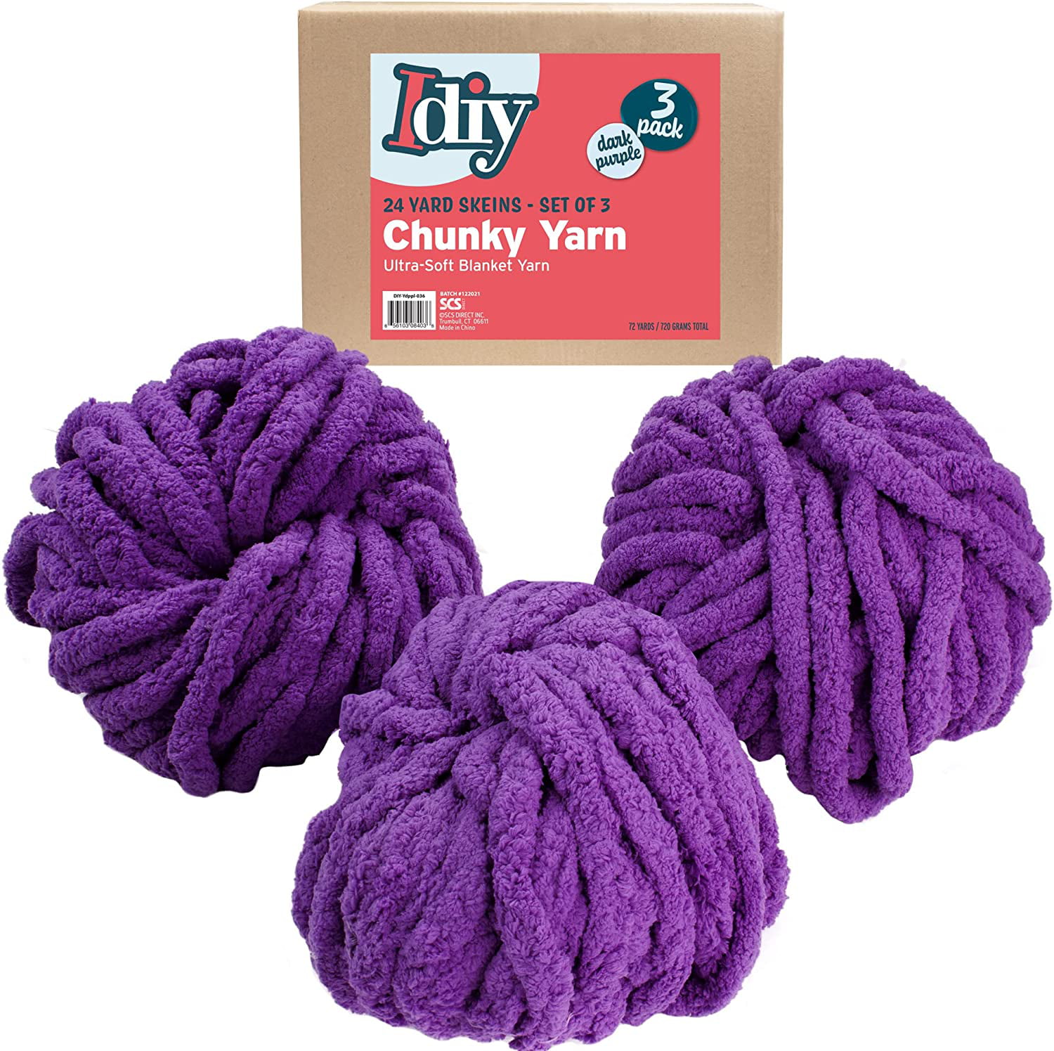iDIY Chunky Yarn 3 Pack (24 Yards Each Skein) - Dark Purple - Fluffy  Chenille Yarn Perfect for Soft Throw and Baby Blankets, Arm Knitting,  Crocheting