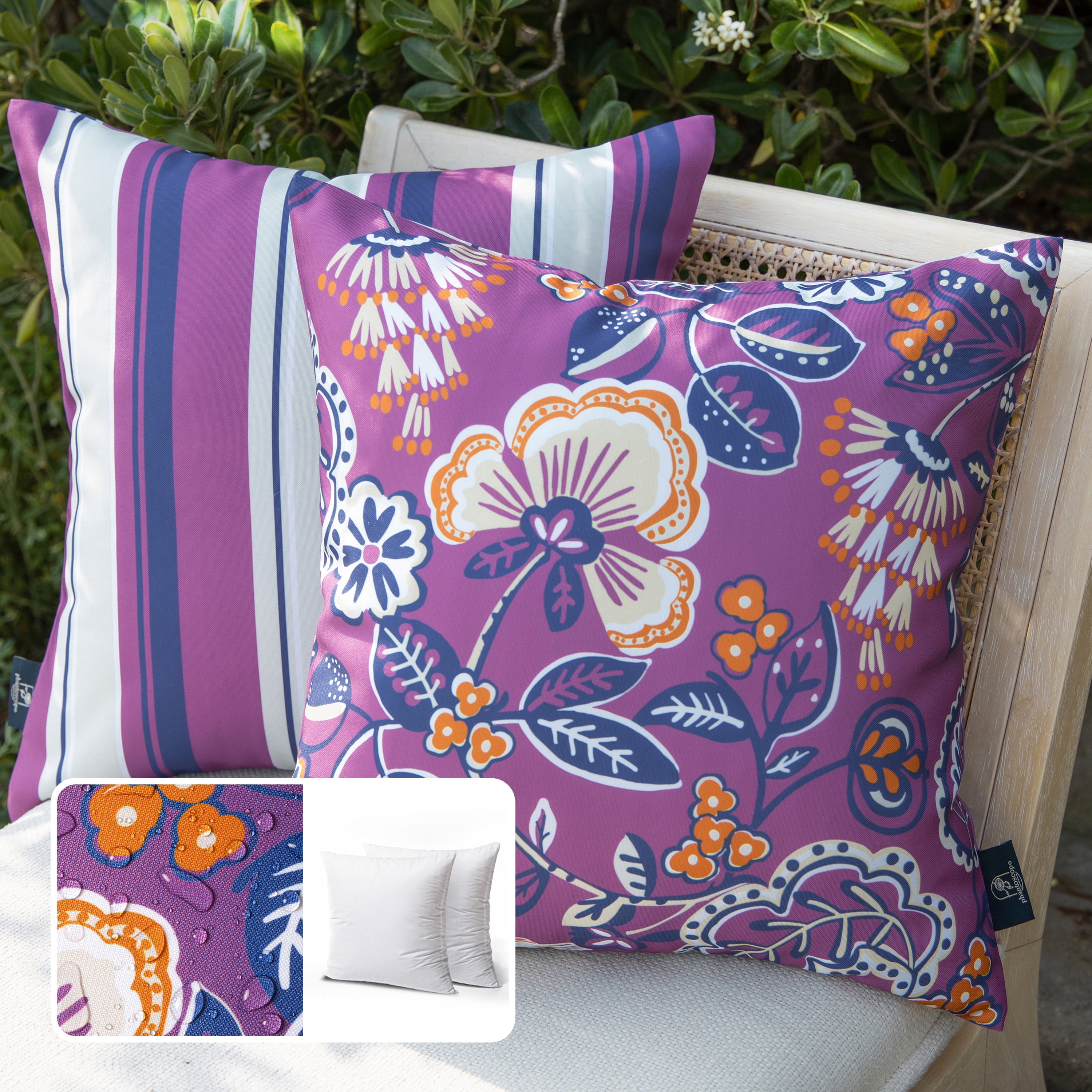 Outdoor Floral Printed Decorative Waterproof Throw Pillow for Patio