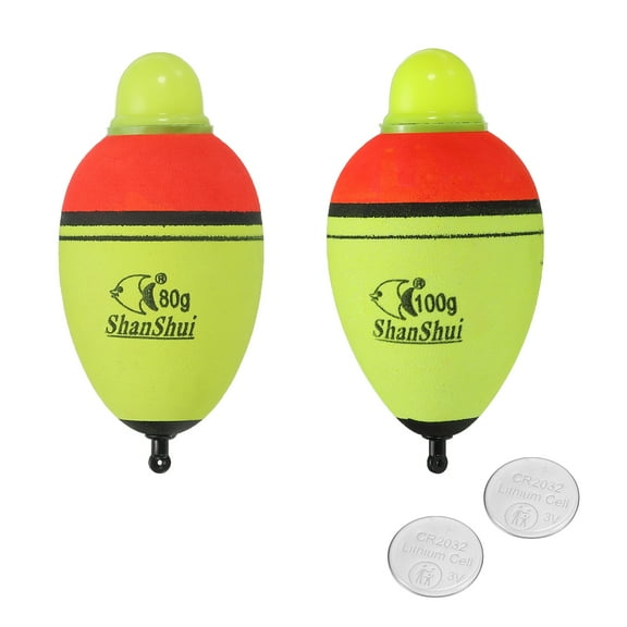 2.8oz,3.5oz Lighted Fishing Slip Bobbers with Battery, 2 Pack EVA Light Up Fishing Float, 2 Pack