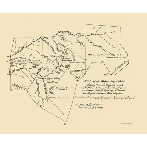 Historic County Map - Wyrhe Russel Counties West Virginia Survey - Hotchkiss 1884 - 23 x 27.83 - Vintage Wall Art