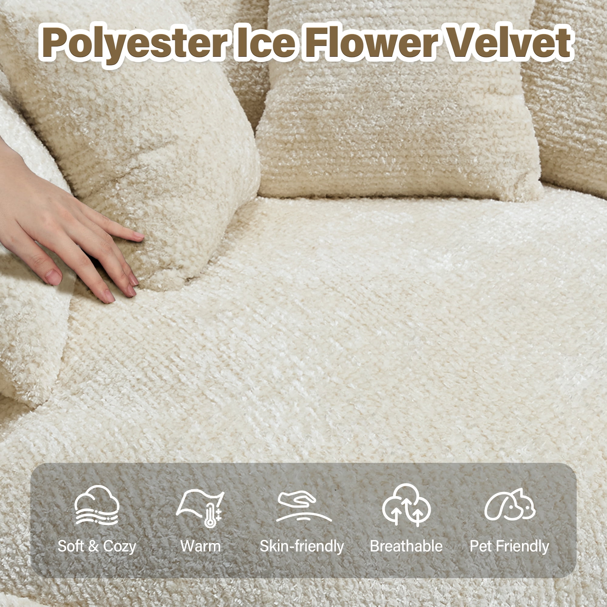 Aukfa 55" Oversized Round Chaise Lounge Chair, Fluffy Deep Seat Cloud Floor Sofa, Modern No Assembly Couch, Beige