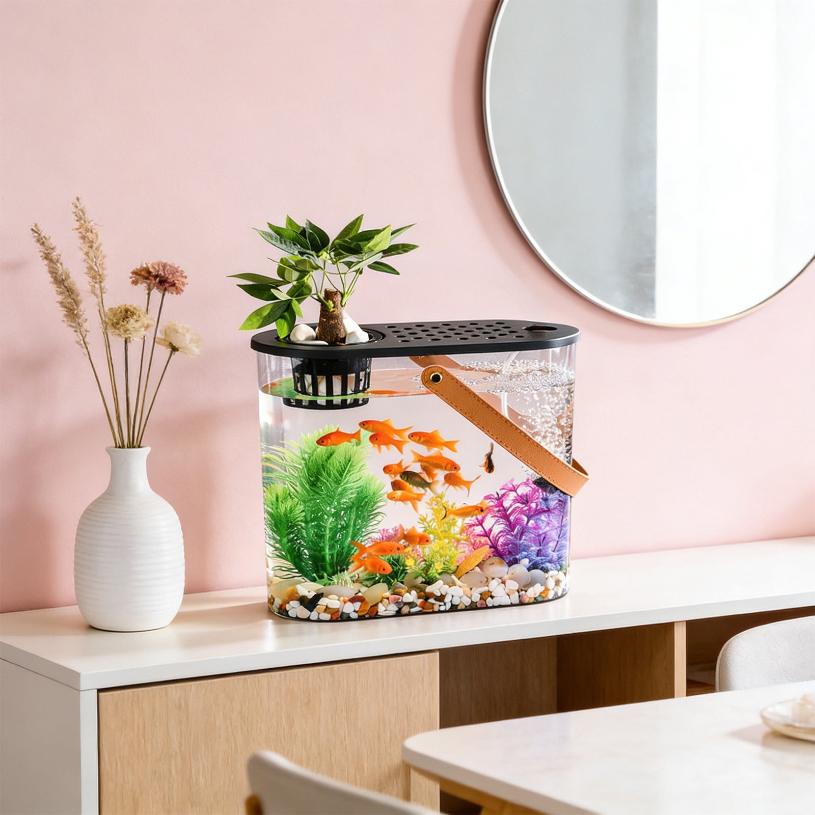 Msgweeeg Small Fish Tank Small Aquarium Goldfish Bowl Fish Tank for Goldfish Plastic Aquarium Home Decor Clear Fish Tank for Desktop Suitable for Tabletops Living Room Bedroom Ornaments