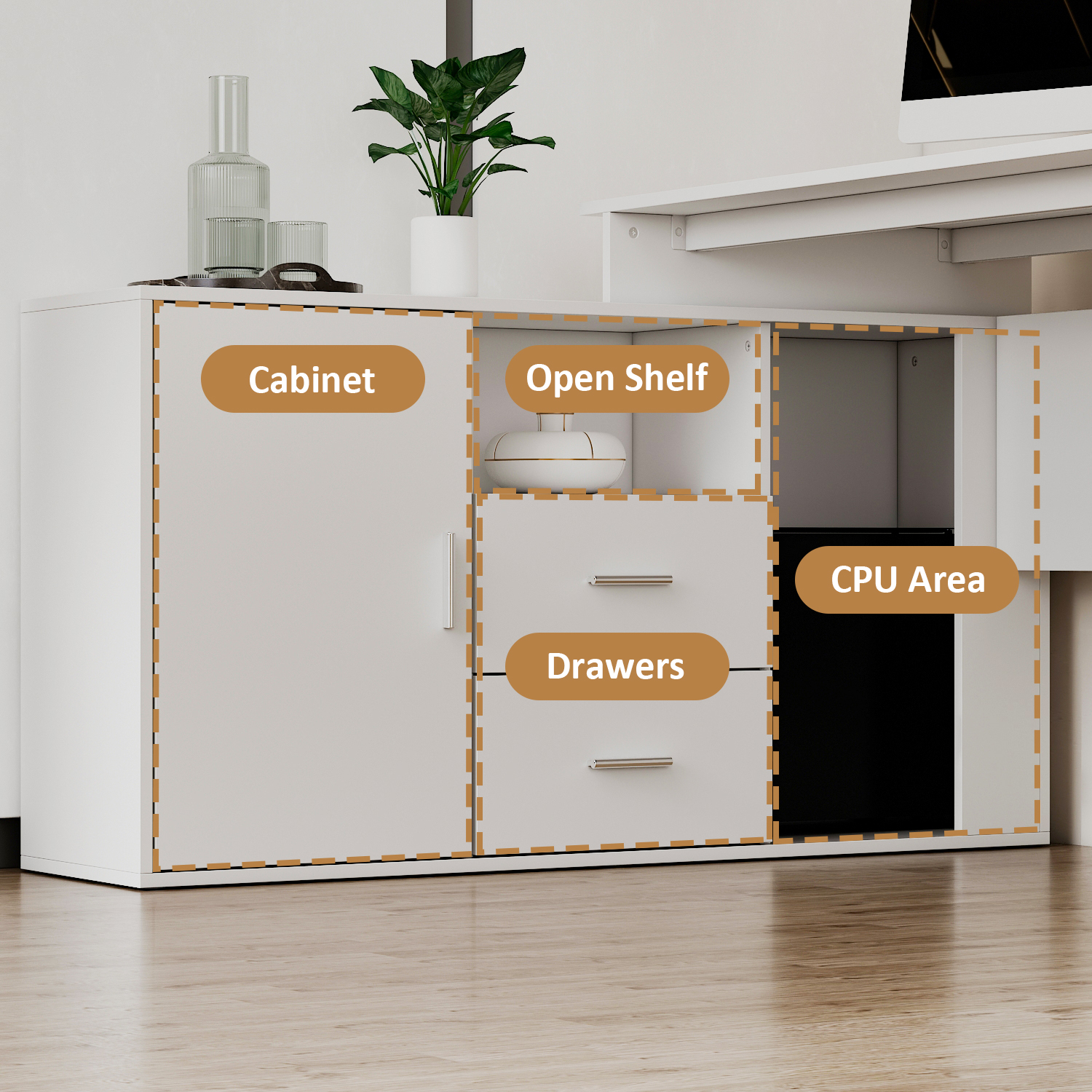 MONSLIPA 55" L Shaped Desk Computer Desk with Storage Shelf and Drawers, Gaming Table Writing Desk for Home Office