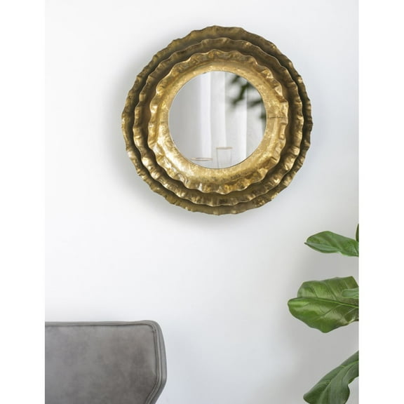 Hassch 16” Round Wall Mirror with Lavish Gold Metal Frame, Mid-Century Modern Accent Mirror, Wall Art, for Living Room, Kitchen, Office, Hallway