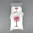 thumbnail image 2 of Floral Duvet Cover Set, Japanese Cherry Blossom Buds Sakura Tree in Watercolor Beauty Essence Artwork, Bedding Set with Shams and Fitted Sheet, 3 Sizes, by Ambesonne, 2 of 3
