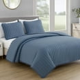 thumbnail image 2 of Chezmoi Collection Iris 3-Piece Washed Microfiber Quilt Set with Pom Pom Trim – Soft Lightweight Bedspread Bedding Set, King, Dusty Blue, 2 of 9