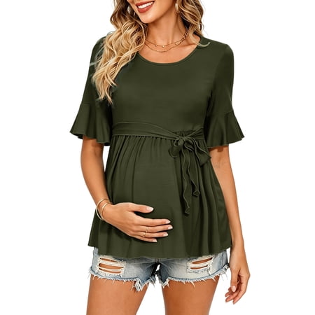 Casual Maternity Tops for Women Short Sleeve Maternity Clothes Pregnancy Shirts