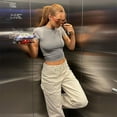 thumbnail image 2 of Women's Casual Basic Going Out Crop Tops Slim Fit Short Sleeve Crew Neck Tight T Shirts, 2 of 3