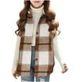 thumbnail image 5 of Cethrio Girls Plaid Vests, Lapel Collar Casual Mid-length Sleeveless Outerwear Vests Brown Size 12, 5 of 6
