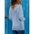 thumbnail image 4 of Mengpipi Long Sleeve Shirts for Women Striped Sheer Sleeve Tops Casual V Neck Loose Blouses Trendy Blue, S(US 4-6), 4 of 5