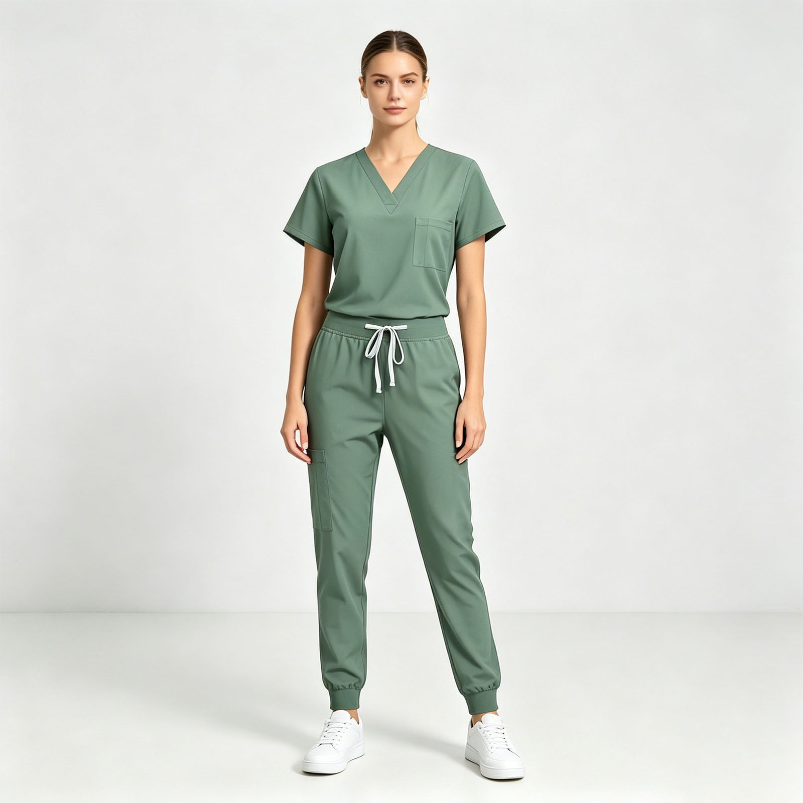 Scrubs Sets for Women Solid Quick-Dry Breathable Short Sleeve V-Neck Top & Tapered Work Pants Medical Nurse Uniform with Pockets - Mint Green - XL