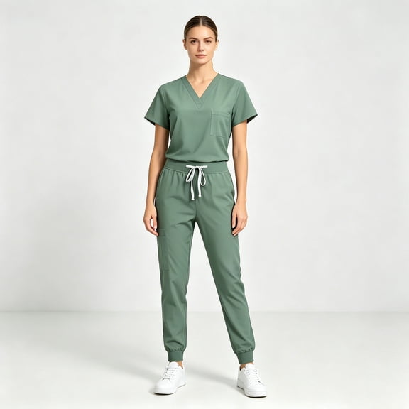Scrubs Sets for Women Solid Quick-Dry Breathable Short Sleeve V-Neck Top & Tapered Work Pants Medical Nurse Uniform with Pockets - Mint Green - XL