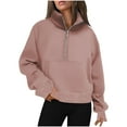 thumbnail image 2 of Fall Sweatshirts for Women High Neck 3/4 Zipped Up Pullover Sweatshirts for Ladies Long Sleeves Solid Color Sweatshirts Casual Loose Cozy Tops Everyday Wear, 2 of 6