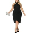 thumbnail image 2 of Agnes Orinda Women's Plus Size Cocktail Dresses Halter Neck Sleeveless Backless Tulip Wrap Ruched Bodycon Party Midi Dress 1X Black, 2 of 6