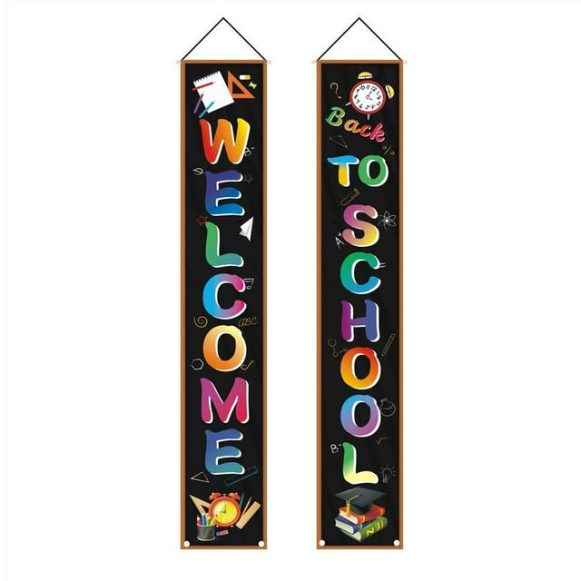 pitrice 2Pcs Bienvenue à l'École Bannière Mur Porche Porte Décorations de Fond pour Extérieur Intérieur Type 1