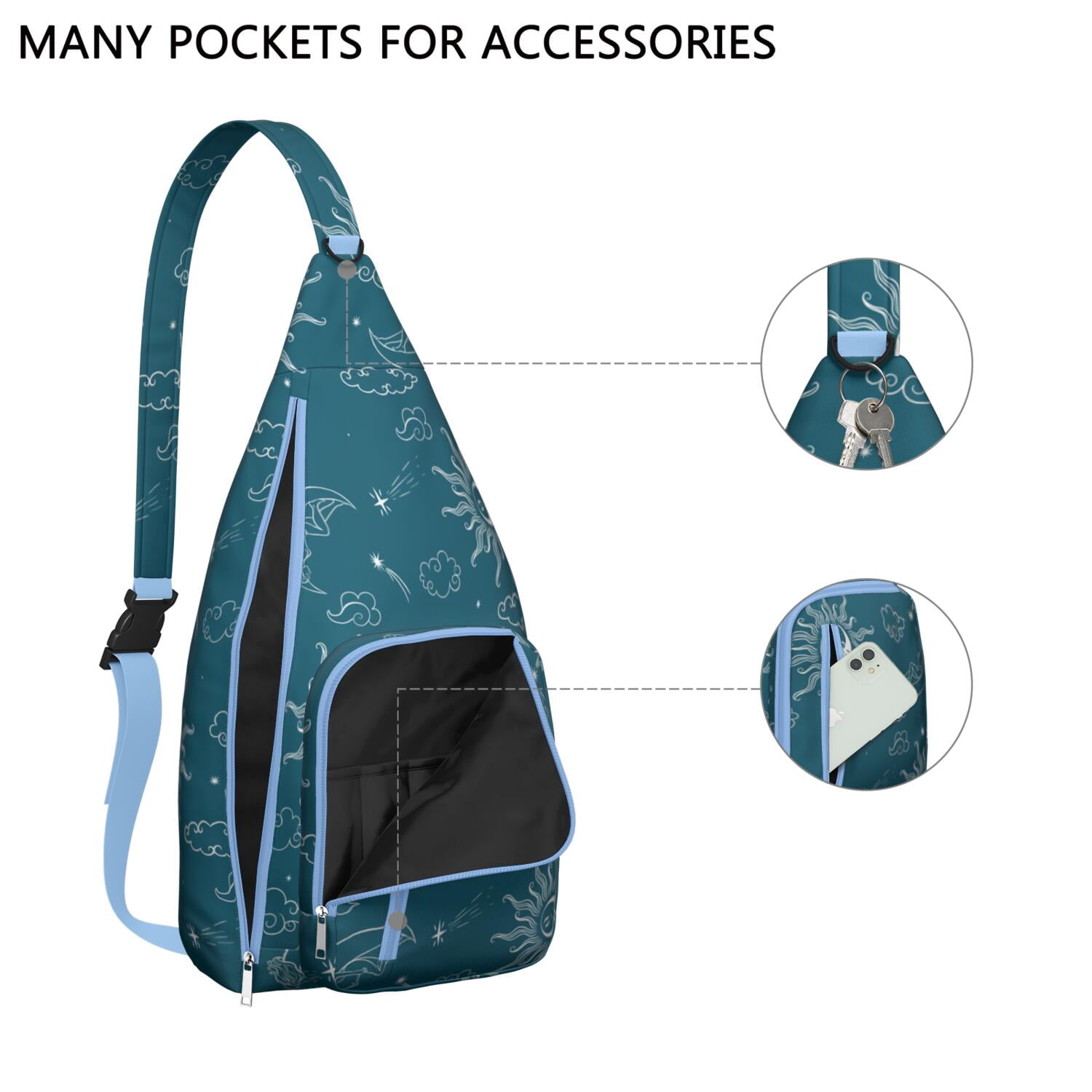 Gothic Mystical Crossbody Bag - Sun & Moon Star Print, Dark Aesthetic Sling Pack, Waterproof & Adjustable Strap