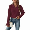 thumbnail image 2 of Womens Cable Knit Sweaters Long Sleeve V Neck Sweater Tops Casual Pullover Shirts Fall Fashion Outfits Dark Red L, 2 of 7