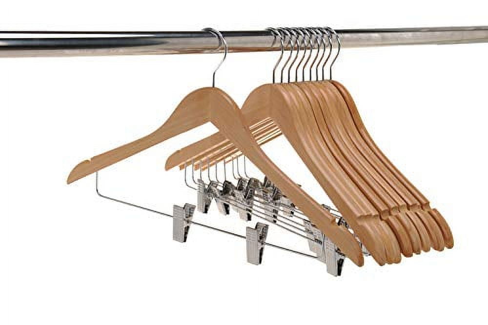 High-Grade Wooden Suit Hangers Skirt Hangers with Clips (10 Pack) Smooth  Solid Wood Pants Hangers with Durable Adjustable Metal Clips, 360° Swivel