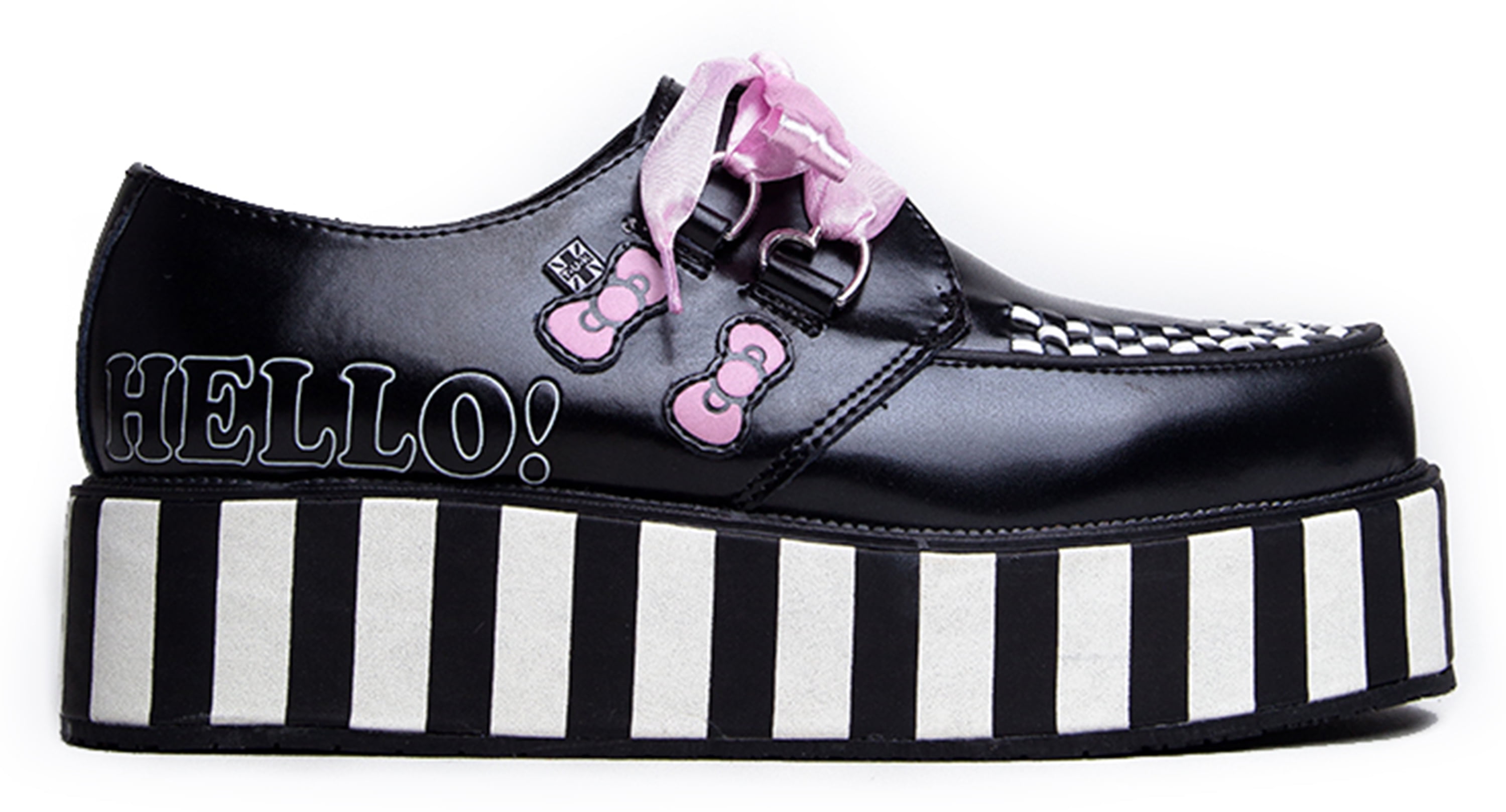 TUK A8887 Hello Kitty Stripe Ribbon Lace Up Platform Creeper 7