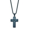 Stainless Steel Brushed and Polished Blue IP Plated Cross Necklace 19.75