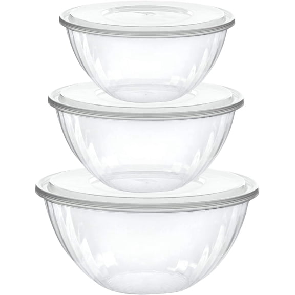 PLASTICPRO Plastic Bowls with Lids 3 Set Combo Disposable Containers with Lids, 2 Pack