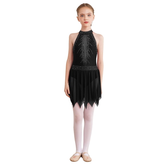 inlzdz Ballet Leotards for Toddler Girls Sequins Camisole Sleeveless Gymnastics Tutu Skirted Black 10