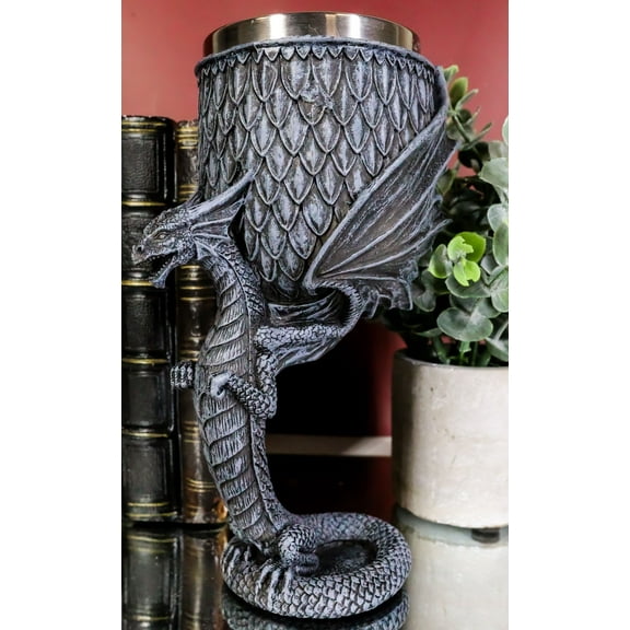 Archaic Gray Stone Dragon Atlas Bearing Globe Of Scales Wine Goblet Chalice Cup