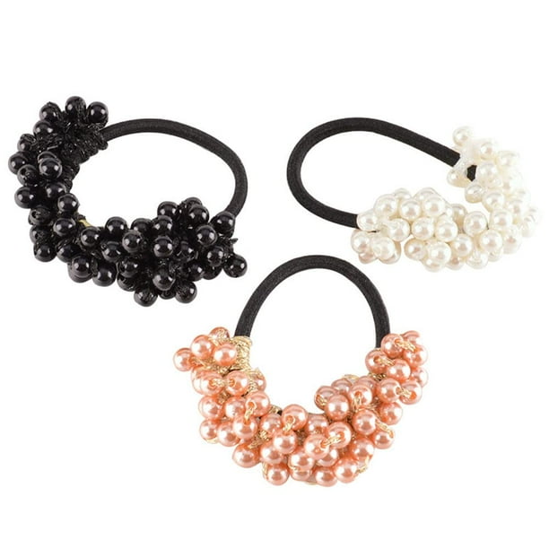 LOVEF-accesorios para el cabello con perlas para niña y mujer, lazos elásticos, cuerda para el cabello, diadema para el cabello a la moda, coleteros, 3 uds.