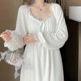 thumbnail image 3 of Princess Vintage White Color Full Sleeves Nightgown Women Autumn Pure Cotton Long Night Dress Girls Home Dress, 3 of 5
