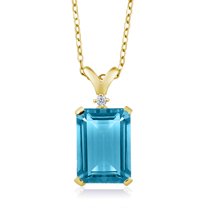 Gem Stone King 9.27 Ct Swiss Blue Topaz White Diamond 18K Yellow Gold Plated Silver Pendant with Chain