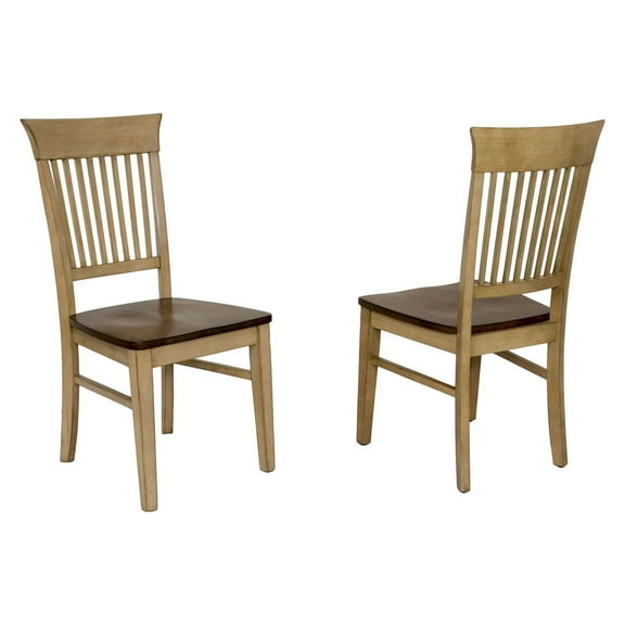 The Hamptons Collection Set of 2 Light Brown Handcrafted Wooden Slat Back Dining Chairs 38”