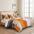 thumbnail image 5 of Twin XL Quilt Set 68''x98'', Burnt Orange Grey Lightweight Summer Bedspread Coverlet Set with 2 Pillow Shams, Modern Oil Painted Art Abstract Breathable All Season Quilt Bedding for Dorm/Guest Room, 5 of 9
