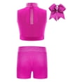 thumbnail image 2 of Haitryli Kids Girls Ballet Dance Outfits Cheerleading Costume Rhinestones Athletic Crop Top with Shorts and Headwear Hot Pink 6, 2 of 3
