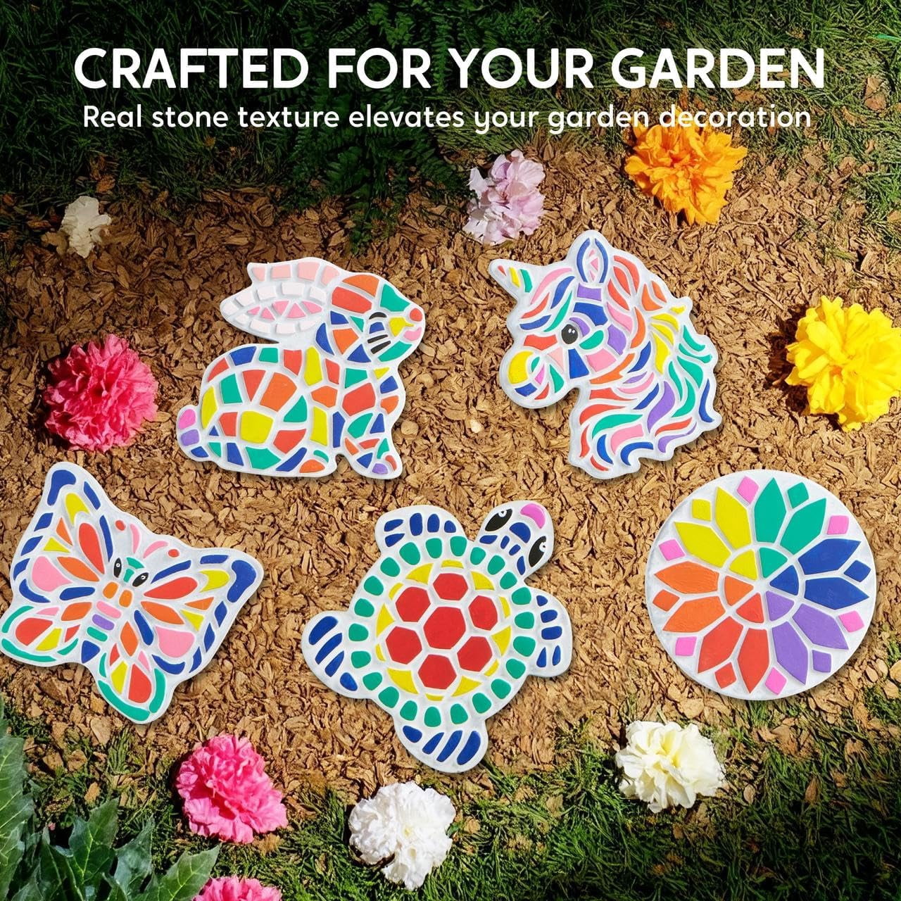 Klever Kits Stepping Stones Painting Craft Kit for Kids, 5 Pcs Garden Stones Ceramic Garden Decor, Unicorn Gifts for Girls Age 6+