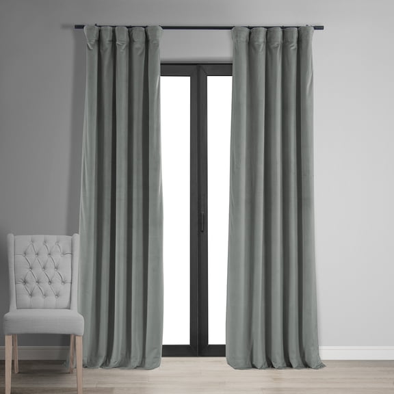 Half Price Drapes Signature Silver Grey Velvet Blackout Curtains for Bedrooms(1 Panel), 50WX 63L