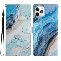 Nalacover Wallet Case for iPhone 12 Pro / iPhone 12 6.1" with Painting Pattern PU Leather Magnetic Kickstand Flip Folio Cover, Card Slots Holder Soft Silicone Shockproof Protective Case, Blue Marble