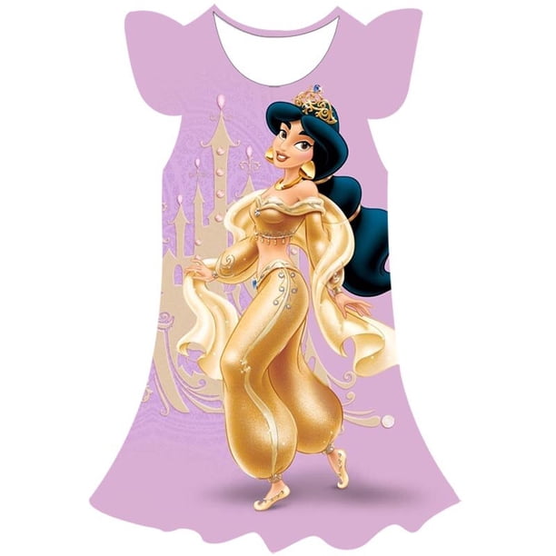 El más nuevo vestido de princesa Jasmine de Disney, vestidos de manga de pétalo de dibujos animados para niñas, ropa de princesa, ropa de fiesta para niños de 1 a 10 años 8T Gao Jinjia LED