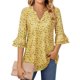 thumbnail image 1 of Blusa Uhiger de gasa floral amarilla con cuello en V y manga 3/4 XXL, 1 of 6