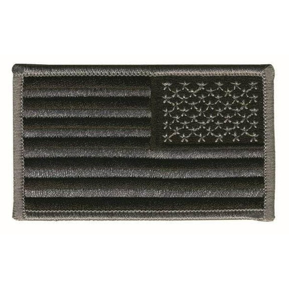 Hero's Pride U.S. Flag Patch, Reverse Design with Hook Backing, Silver/Black, 3-3/8" x 2"
