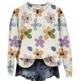 thumbnail image 5 of Womens Cute Sweatshirts Flowers Print Crewneck Fuzzy Knit Sweater Loose Fit Casual Fall Winter Long Sleeve Tops (XL, Beige), 5 of 6
